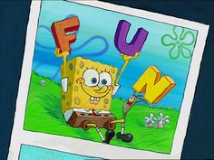 an image of spongebob holding up the letter f