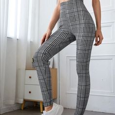 2/$30 Sale! Nwt Shein High Waisted Plaid Leggings! Brand New In The Bag Never Tried On Really Cute For Work Or Play! Thick Legging Casual High Waist Fitted Leggings, Realistic Outfits, Checked Leggings, Wide Leg Leggings, Plaid Leggings, Snakeskin Leggings, Ruched Leggings, Thick Leggings, Black Leather Leggings