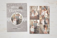 a christmas card with three photos on it and the words merry christmas written in white