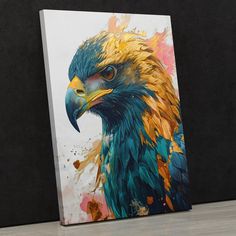 a painting of an eagle is displayed on a wall