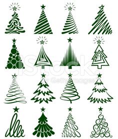 christmas trees drawn in black and white