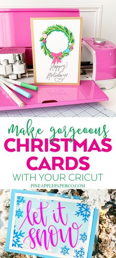 christmas cards with the words make gorgeous christmas cards with your cricut on them