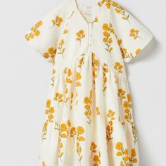 Zara Floral Dress New With Yellow Short Sleeve Dress For Dress-up, Yellow Floral Short Sleeve Dress For Beach, Yellow Dress For Spring Dress-up Occasions, Yellow Dress For Spring Dress-up Events, Summer Cotton Dress In Mustard, Yellow Floral Print Dress For Dress-up, Yellow Floral Print Dress For Dress-up Occasions, Yellow Summer Dress For Dress-up, Summer Yellow Dress For Dress-up Occasions