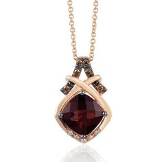 Le Vian Chocolatier® Strawberry Gold® Raspberry Rhodolite® Necklace with Chocolate Diamonds®, Vanilla Diamonds® Classic Pendant Necklace, Levian Jewelry, Fire Opal Necklace, 14k Yellow Gold Necklace, Chocolate Diamonds, Le Vian, Heart Pendant Gold, Garnet Pendant, Rhodolite Garnet