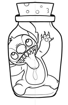 a cartoon character in a jar with its mouth open