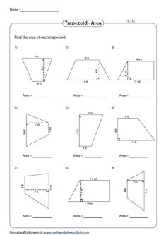 worksheet showing the area and perimeters of trapagooid areas in different shapes