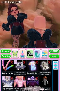 And one female combo, femme fatale vibes are amazing Rh Female Outfit Ideas, Heroes Vs Villains Royale High, Good Vs Evil Royal High Outfit, Rh Corset Combos, Corset Combos Royale High, Royale High Outfit Combos, Rh Combos, Royal High Roblox Outfits Boy, Royals High