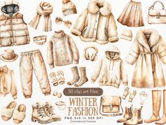 watercolor winter fashion clipart set