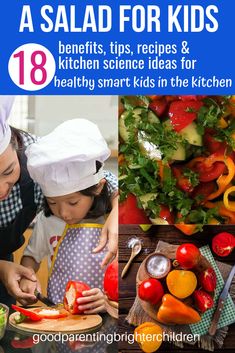 Check out this healthy summer salad recipe to make with your kids. 18 benefits, kitchen science activities, recipes, & tips…low in carbs and calories, simple, easy & gluten-free. Use veggies from your garden, & feta cheese, healthy for kids. Serve at a family picnic and for a brain-boosting, healthy kids’ snack. #healthysummersalad, #healthysummersaladlowcarbs, #healthysummersaladsimple #healthysummersaladveggies #kidsrecipes #healthyforkids #feta #lowcalories Salads For Kids, Grandparenting, Well Balanced Diet