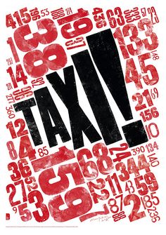 a red and black poster with the word taxi in it's uppercases