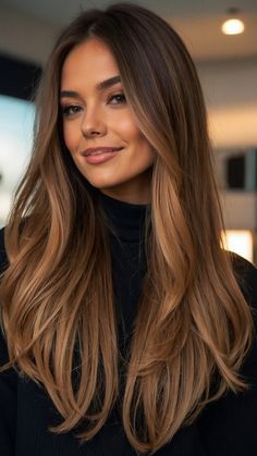 Hair Color Ideas Light Brown With Highlights, Dark Autumn Hair Color Blonde, Fall Inspo Hair Color, Long Dark Hair Inspiration, Autum Hair Ideas, 2024 Autumn Hair Trends, Trend Hair Color Autumn 2024, Rich Bronde Hair, Deep Autumn Blonde Hair