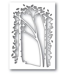 a card with trees and leaves in the shape of a rectangle, on a white background