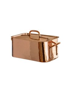 a large metal container with handles on the top and bottom, in gold foiling