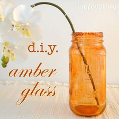 Diy Stained Glass Vase, Tinting Glass, Diy Staining, Amber Glass Jars, Tinted Glass, Amber Jars, Modge Podge, Painted Jars, Stained Glass Diy