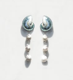 Mermaidcore Aesthetic, Crazy Jewelry, Vintage Silver Earrings, Aesthetic Ocean, Nautilus Shell, Witch Jewelry, Ocean Jewelry, Baroque Pearl Earrings, Dope Jewelry