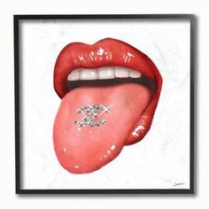 a painting of a red tongue with diamonds on it