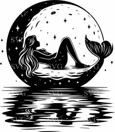 a mermaid sitting on the moon with stars