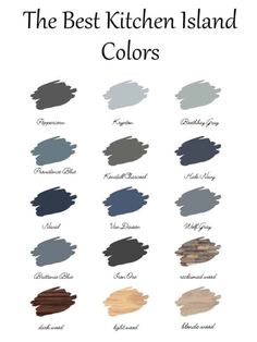 the best kitchen island colors for all types of cabinets and countertops, with text overlay