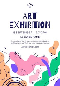 an art exhibition flyer with abstract shapes