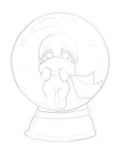 a drawing of a snow globe with a cartoon character inside