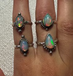 Genuine natural high grade Ethiopian Welo Opals in solid 925 sterling silver!  Artisan/Silversmithed in California.  Custom sizes available upon request. Elegant Ethiopian Opal Ring, Hallmarked, Ethiopian Opal Multi-stone Ring, Silver Multi-stone Ethiopian Opal Ring, Adjustable Opal Crystal Ring, Oval Shape, Luxury Ethiopian Opal Multi-stone Rings, Welo Opal, Gorgeous Bracelet, Australian Opal, Opal Necklace