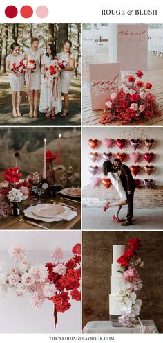 a collage of photos with red and white flowers