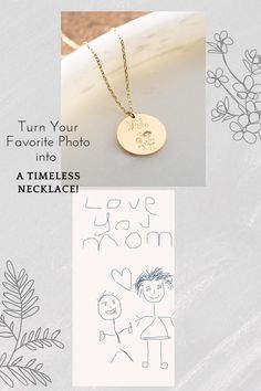 ✨ Personalized Disc Necklace - Custom Photo Engraving ✨ Personalized Disc Necklace - Custom Photo Engraved Jewelry - Unique Gift for Her - Custom Sketch Pendant - Handwriting Engraved Necklace Capture a special memory and wear it close to your heart with this beautifully personalized disc necklace. Custom engraved with your choice of image or handwriting, this unique necklace is the perfect gift for moms, grandmothers, and loved ones. * Materials: Available in 14k solid gold or gold-plated silve Keepsake Jewelry Ideas, Engraving Ideas Jewelry, Engraved Handwriting, Photo Engraving, Keepsake Jewelry, Unique Necklace, Disc Necklace, Unique Gifts For Her, Engraved Jewelry