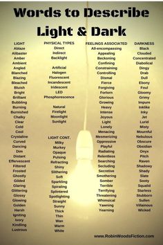 the words to describe light and dark are shown in this poster with an image of a light bulb