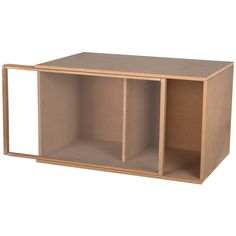 a wooden shelf with three compartments on each side