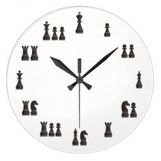 a clock with chess pieces on it