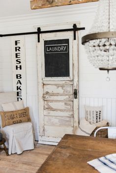 an old door is painted white and has the words sliding interior doors written on it