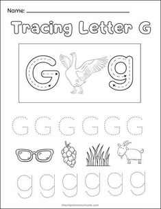 the letter g worksheet for children to learn how to write and draw letters