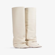 Milk white nappa leather cuffed boot - Le Silla Cream Colored Boots, John Summit, White Knee High Boots, Pleated Fashion, Gold Boots, Dr Shoes, Concept Clothing, Boots White, Cute Heels