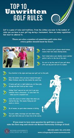 an advertisement for the top ten golf rules, with images of people playing and walking