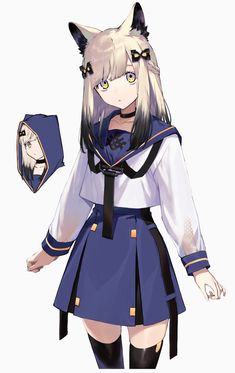 an anime character wearing a blue and white outfit with long blonde hair, holding a clock