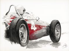 a drawing of a racing car with the front wheels down