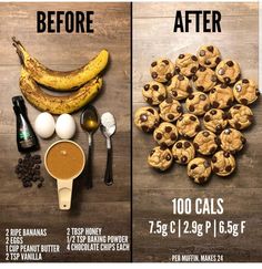 the before and after pictures show how to make chocolate chip cookies with banana's