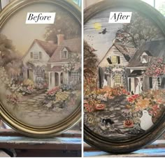 before and after pictures of an old painting