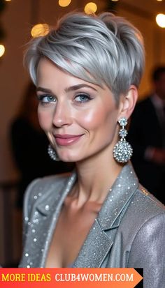 23 Top Winter Pixie Haircuts 2024-2025: Trendy Styles, Hair Care, and Outfit Ideas Pixie Grey Haircut, Pixie Haircut Gray Hair, Short Silver Hair Pixie Cuts Older Women, Pixie Grey Hair, Gray Pixie Haircut, Short Gray Hair Edgy, Balayage With Fringe, Silver Pixie Cut, Very Short Pixie Haircut