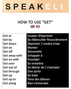 an advertisement with the words how to use get written in english and french on it