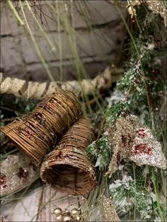 some christmas decorations are laying on the ground