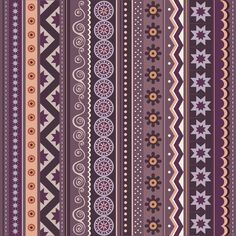 a purple and orange striped background with different designs on it, including an ornate design