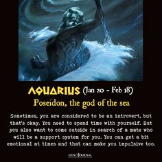 an image of a man in the water holding a spear with words above it that read aquarius