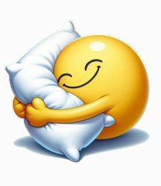 a smiley face hugging a pillow with its eyes closed