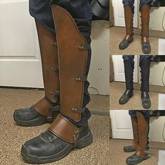 Masquerade Men, Boot Decor, Armor Boots, Costume Viking, Armor Cosplay, Half Chaps, Knight Costume, Leg Braces, Leather Armor