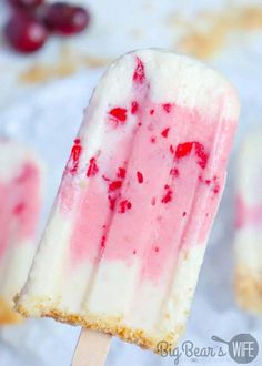 an ice cream popsicle with cranberry sauce on top