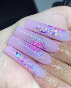 Square Baby Pink Nails, Baby Pink Nails With Glitter, Acrylic Nails For Summer, Nail Design For Summer, Pink Nails With Glitter, Baby Pink Nails Acrylic, Summer Nails Acrylic, Nail Designs Acrylic, Nails For Summer