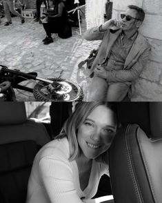 black and white photos of people sitting in cars