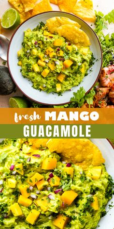 this fresh mango guacamole is made with avocado and cilantro