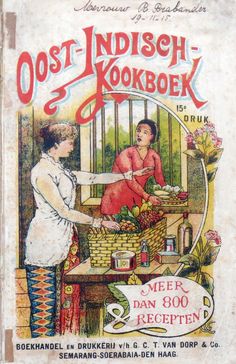 an old book cover showing two women preparing food